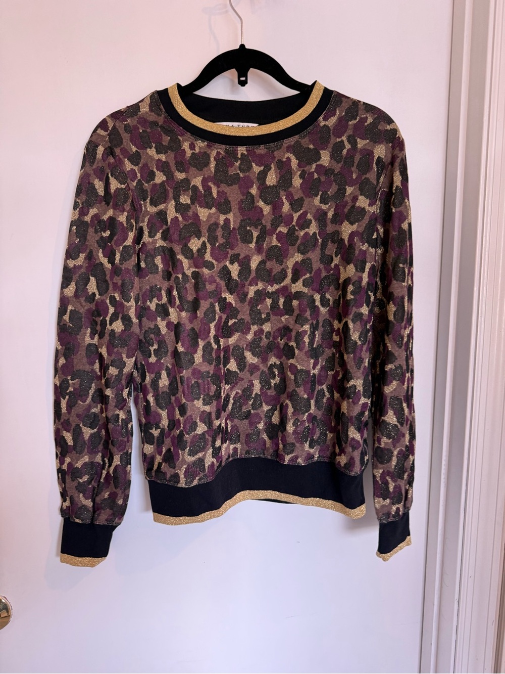 Leopard Print Metallic Accent Sweater - Black, Gold, Olive, Plum